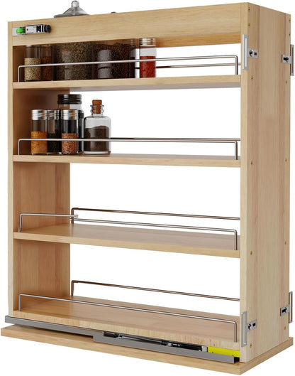 Pull Out Spice Rack Organizer for Cabinet (5" W x 22.3" D x 25.2" H), Sliding Spice Rack for Kitchen Cabinet, Wood Pull Out Cabinet Organizer for Multi-Use