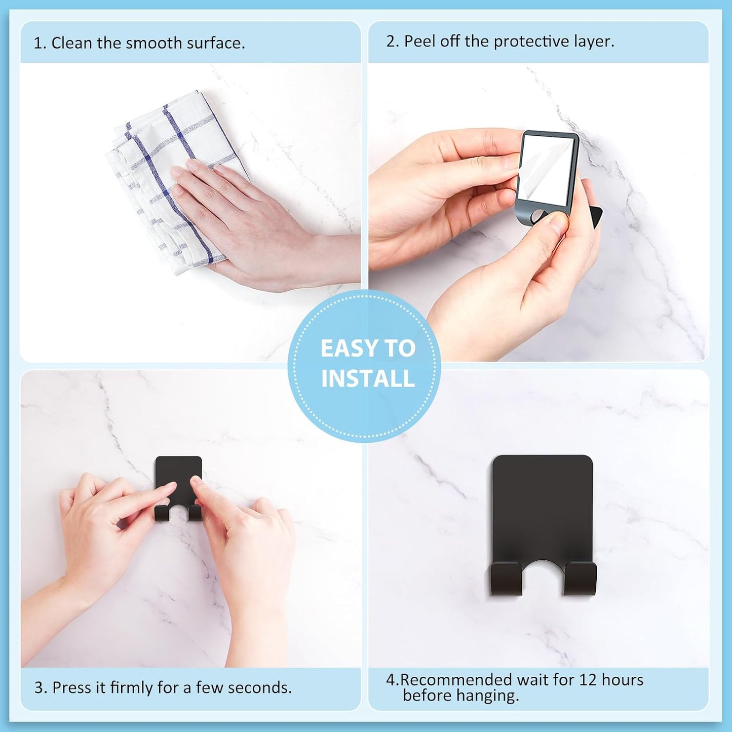 VIS'V Shower Wall Adhesive Razor Holder for His and Hers, Black, 2 Pcs | Metal Material, Compact Design, Peel and Stick, Fit for Smooth Flat Surfaces