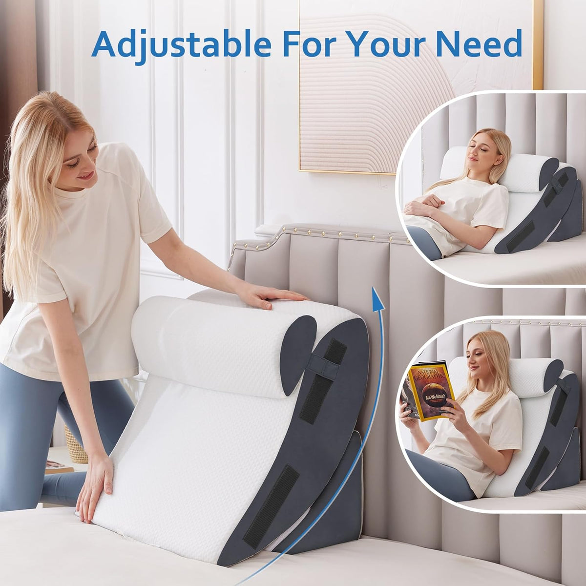 Ahpmeoa 5Pcs Wedge Pillow Set for After Surgery, Memory Foam, White/Grey