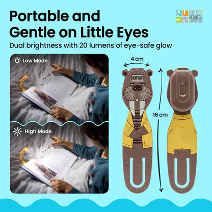 Gifts for Readers & Writers Rechargeable Book Light for Kids, Clip On Reading Light for Bed, 2in1 Flexilight Pals & Bookmark, 12 Hours of Light Once Charged, Includes USB Cable & 2 LED Lights, Dog