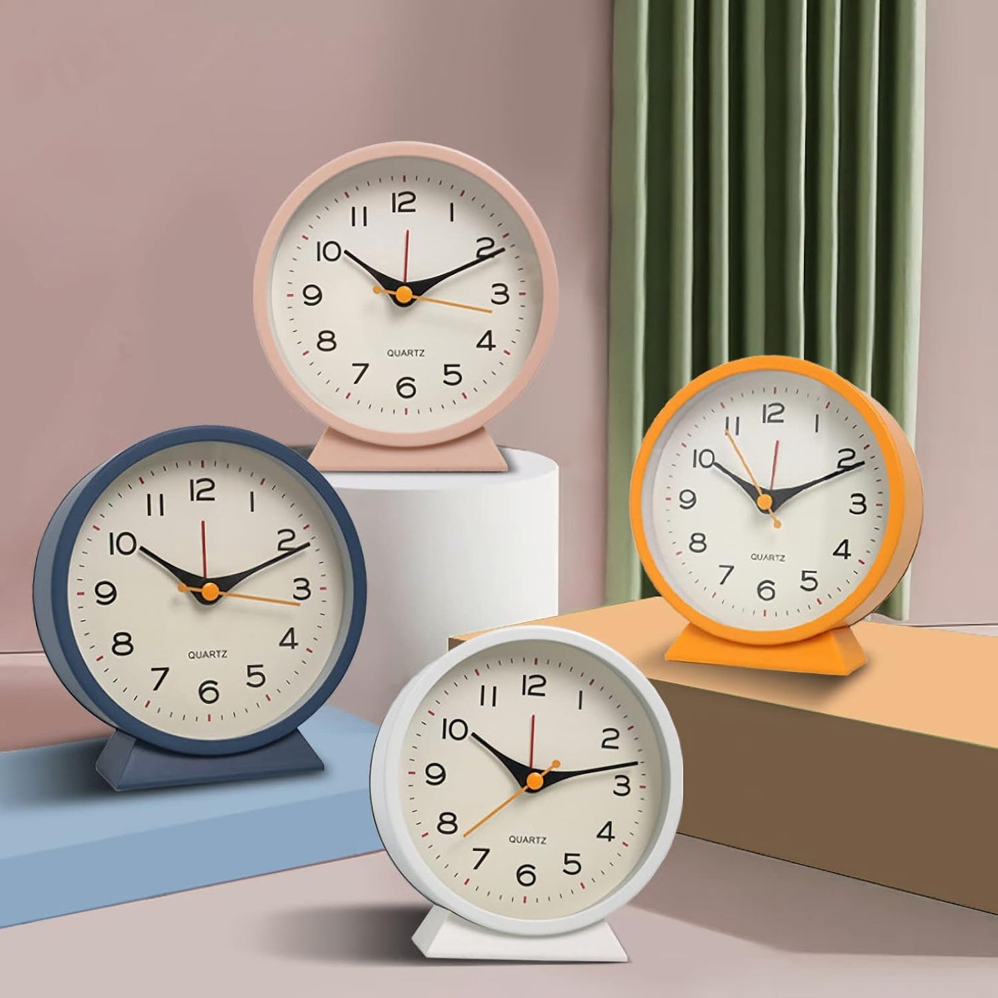 SHISEDECO Small Antique Retro Analog Alarm Clock, 4.5" Desk Clock, Pink | Small Silent Bedside Deskclock with Light Function, Non-Ticking Tableclock Decor for Living Room, Bedroom, Bedside, Shelf