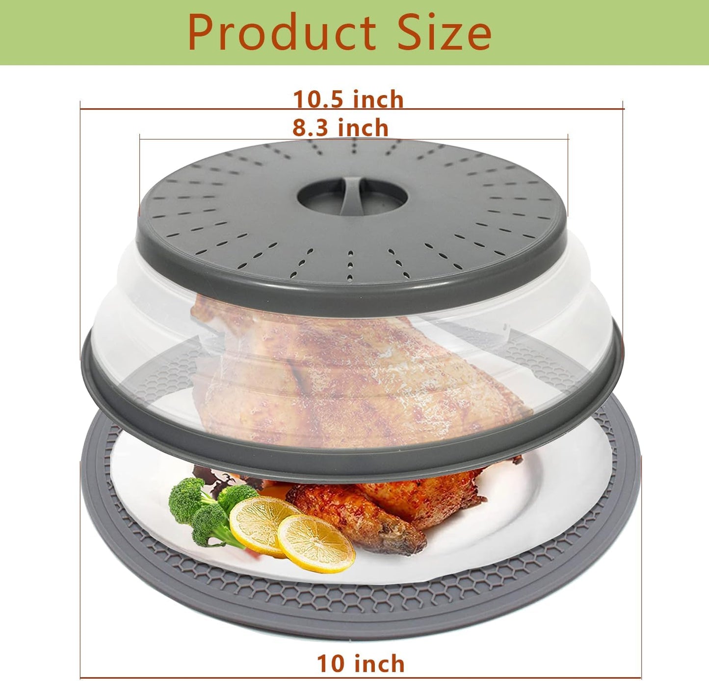 12“ Large Microwave Splatter Cover & Silicone Mat,12 Inchs Vented Collapsible Guard dish Plate lid & Round Kitchen mat for food