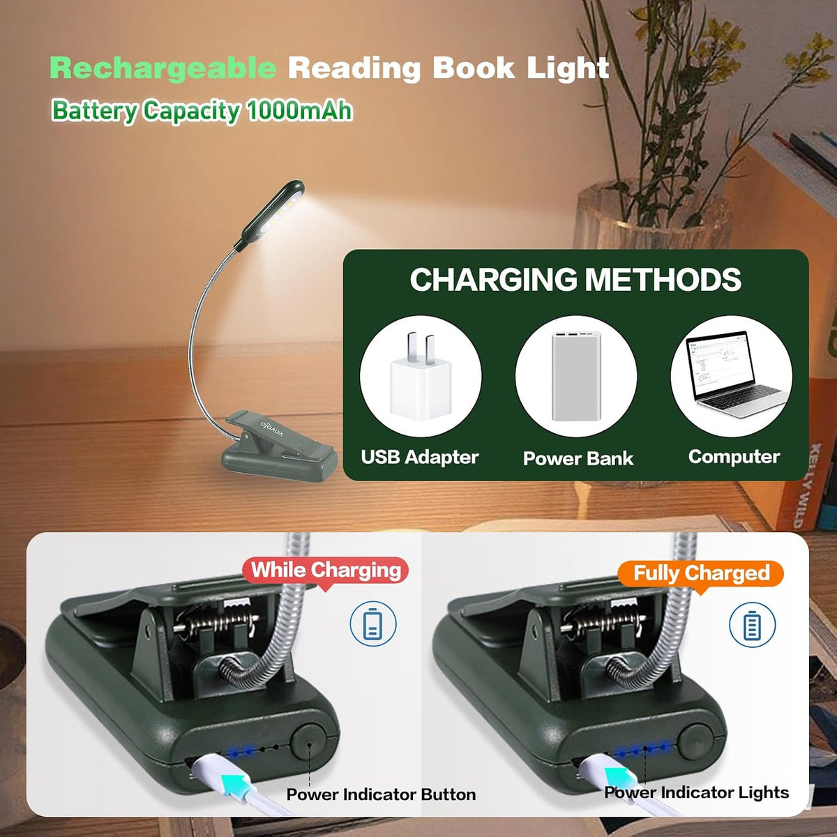 VAVOFO Rechargeable Reading Light, Clip on Book Light for Reading in Bed