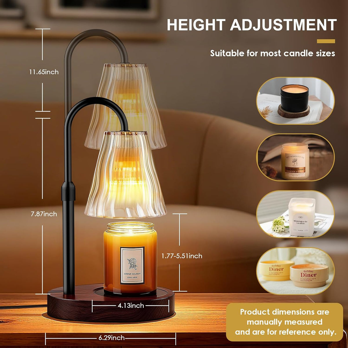 Candle Warmer Lamp with Timer Dimmer, Birthday Gifts for Women Mom Friend Sister, House Warming Gifts New Home Decor, Office Apartment Dorm Room Wax Melt Warmer for Jar Candles with 2 Bulbs