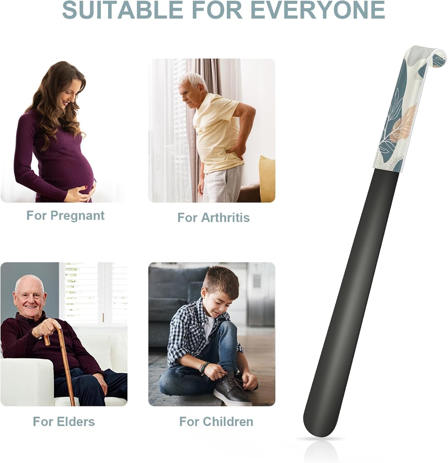 16.5 Inch Long Handle Shoe Horn for Seniors Men Women Kids, Metal Shoe Horns for Boots