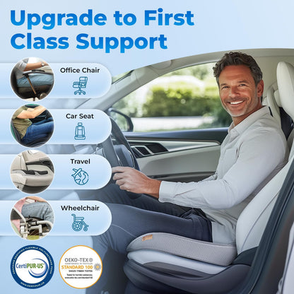 Seat Cushion, BodySync™ Technology with Non-Slip Gel & Memory Foam for Tailbone, Sciatica & Back Pain Relief, Office Chair Cushion, Car Seat Cushions for Driving (Light Grey)