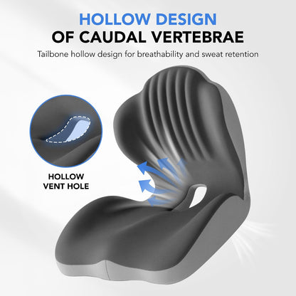 Ergonomic Waist Support and Seat Cushion, L-Shaped Memory Foam Pad (Grey)