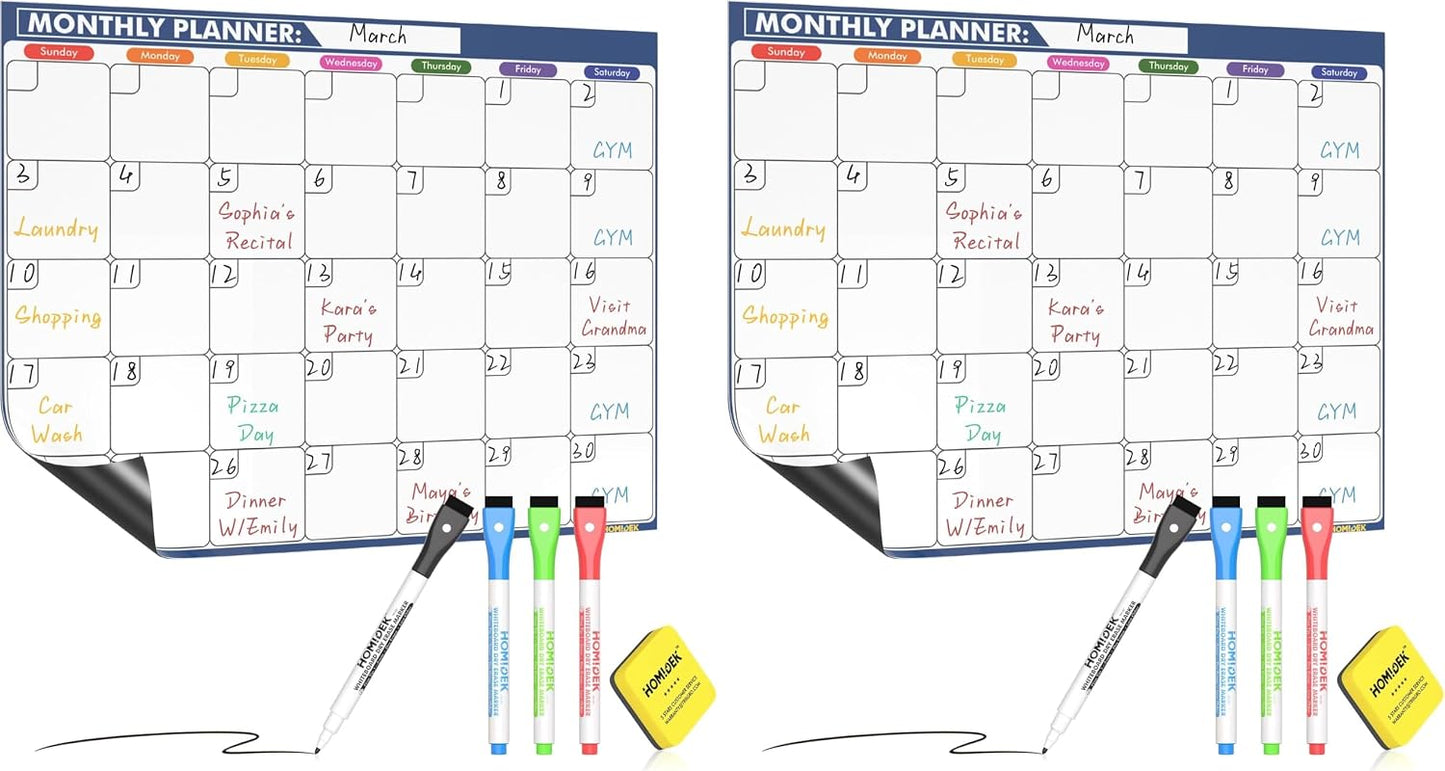 Magnetic Fridge Calendar Magnet, Dry Erase Whiteboard Calendar and Family Chore Chart for Adults with Magnetic List, Dry Erase Markers and Eraser - 14 x 11 Inches