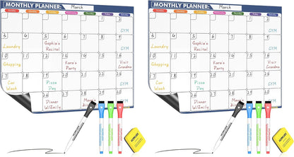 Magnetic Fridge Calendar Magnet, Dry Erase Whiteboard Calendar and Family Chore Chart for Adults with Magnetic List, Dry Erase Markers and Eraser - 14 x 11 Inches