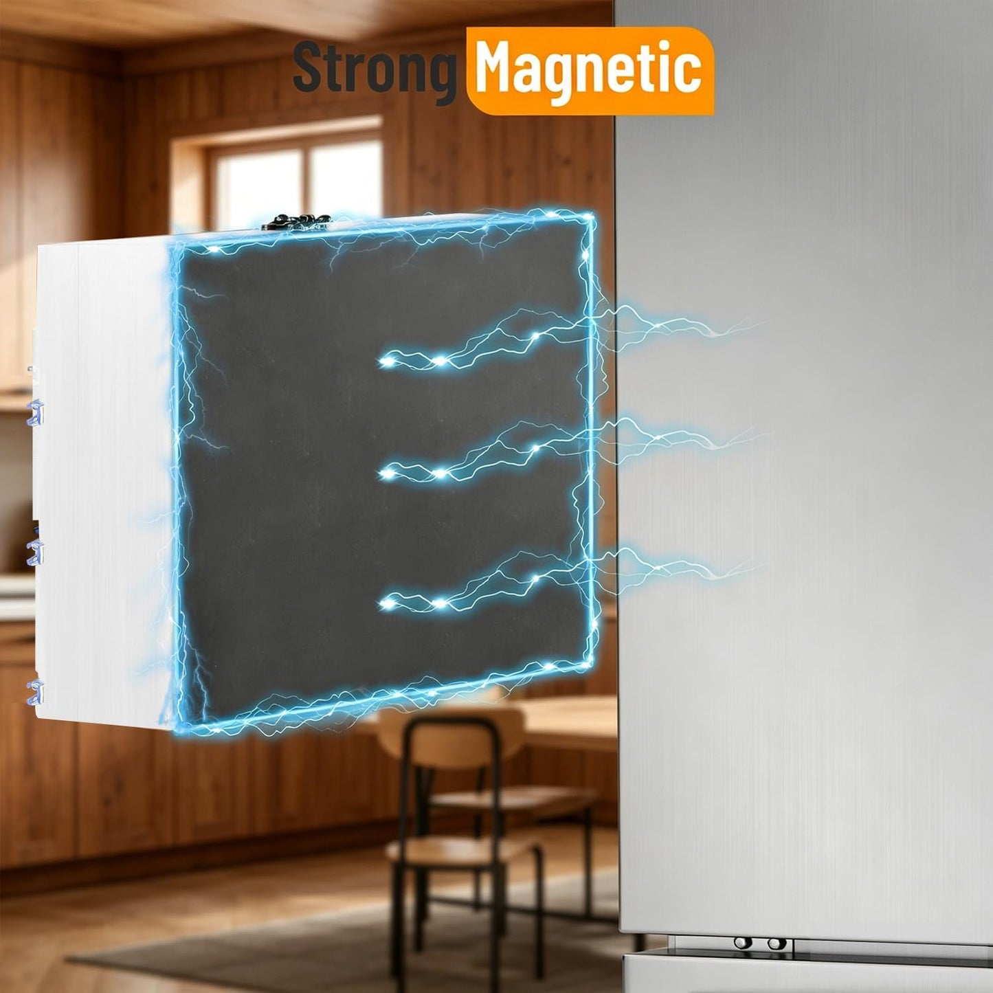 Allinside Magnetic Plastic Wrap Dispenser with Cutter, 3 in 1 Refrigerator Bamboo Wood Organizer for Tin Foil, Baking, Wax Paper Holder Kitchen Storage Box Compatible with 12.9" Roll, Black (3 Layer)