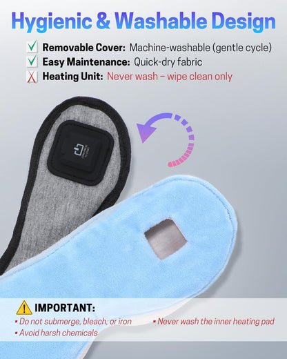 Heated Eye Mask for Dry Eyes, Stye Relief and Improved Sleep - Cordless Rechargeable Warm Compress with Graphene Heating, 3 Temp Settings, Auto Shut-Off, Washable Sleep Mask for Travel
