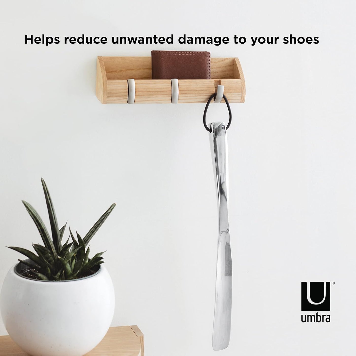 Umbra Shoehorn Premium Silver Long-Handled Metal 18 Inch Horn Stick for Men, Women, Kids, Boots Stainless Steel Heavy-Duty Shoes Remover, Aluminum, 0.4 x 0.4 x 0.4