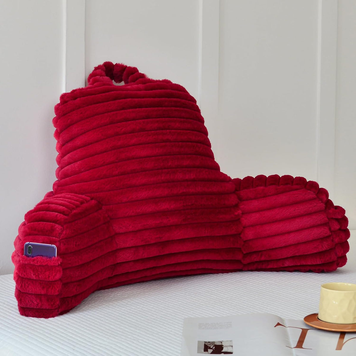 Large Reading Pillow for Adults, Back Support Pillow for Sitting Up in Bed with Arms, Couch for Lounging Bedrest, Pink