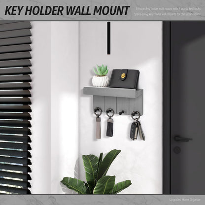 Rebee Vision Key Holder Wall Mount with Shelf for Entryway, Distressed Blue | Key and Mail Holder for Wall, Shelf, 4 Key Hooks, Farmhouse Decor, Room Decor Aesthetic, Compact Home Storage, Wall Organizer