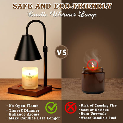 Candle Warmer Lamp Wood with Timer, Dimmable Electric Candle Lamp Warmer for Jar Candles, 2*35 Watt Bulb, Mothers Day Birthday Gifts for Women Men, Decorative Wooden Candle Lamp for Bedroom Home Decor