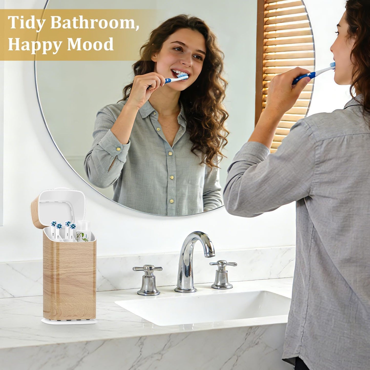 GFWARE Electric Toothbrush Holder with Cover, Ventilated & Drainage, Silver | Detachable 5 Slots Bathroom Organizer for Toothbrush & Toothpaste, Waterproof & Dustproof, Electric Toothbrushes Under 10 In