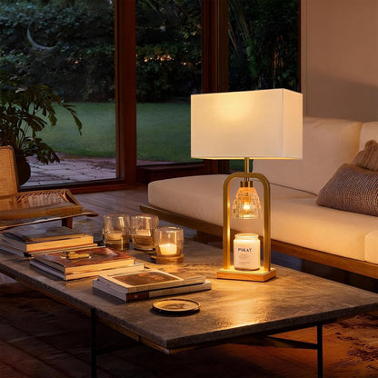 PoKat 2 in 1 Gold Table Lamp with Candle Warmer, Timer & Dimmer, Modern