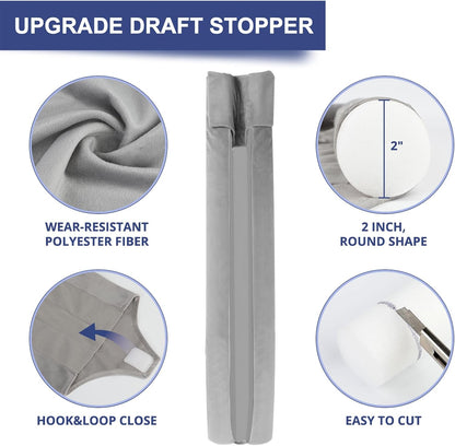 HADOR 30 Inch Door Draft Stopper, Fits 24-30" Doors, 0.5-1.7" Gaps, Gray | Double-Sided Under Door Gap Filler, Blocks Drafts, Dust, Light and Pet Hair, Easy Slide-On Fit, Machine Washable