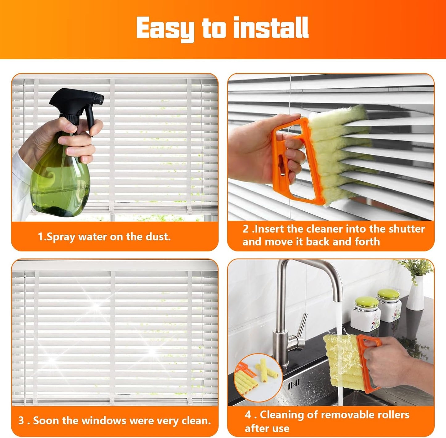 4 Pcs Window Venetian Blind Cleaner Duster Tool Set with 7 Fingers | Washable Microfiber for AC vents, Car Vents, Fans, Louvers. Reusable Design. Includes 4 Extra Cover