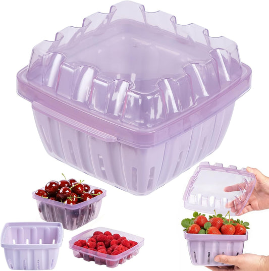 Berry Basket, 3-in-1 Fruit Colander with Holes, Berry Keeper with Colander | 1.1 Qt Vented Fruit Keeper, Lightweight Berry Bowl, Wash Drain & Store Strawberries, Blueberries, Grapes, Dishwasher safe