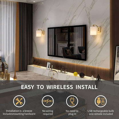Powfloven Black Rechargeable Wall Sconces Set of 2 with Remote, Wireless Dimmable Battery Operated LED Wall Lights, Cordless Wall Lighting Lamp Fixture for Bedroom Living Room
