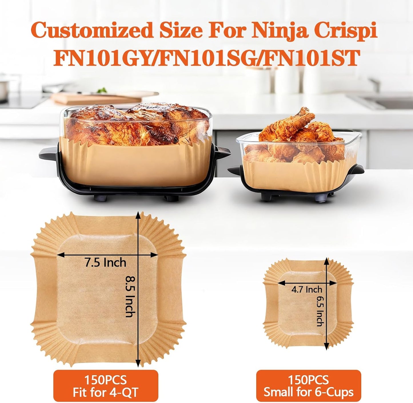 UBeesize 9 Inch Disposable Air Fryer Liners 200 Pack Square Parchment Liner