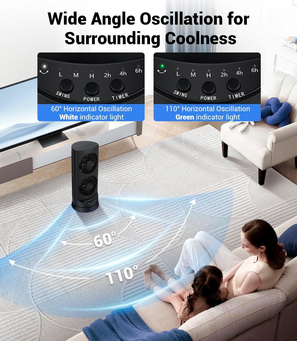 Tower Fan for Bedroom,24 ft/s Portable Desk Table Fan with Remote