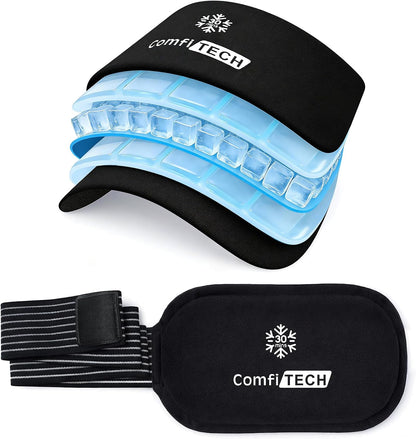 ComfiTECH Triple-Gel Soft Ice Packs with Extended 30-Min Cooling, 10"×5" | Flexible Ice Wraps with Adjustable Strap for Joint, Reusable Packs for Muscle Recovery on Knee, Back, Shoulder, Arm, Neck