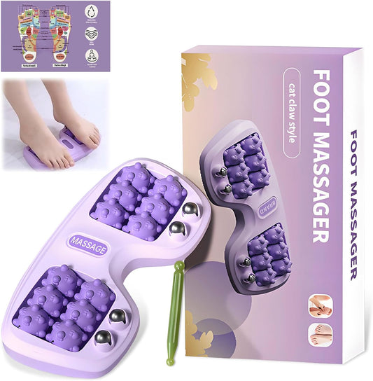 Portable Double Foot Massage Roller for Plantar Fasciitis Relief, Dual Acupressure Therapy for Pain & Stress Relief, Reflexology Tool for Improved Circulation at Home or Office (Purple)