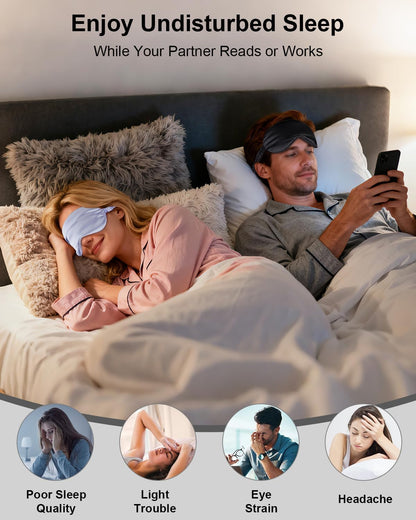 IEKEODI 2 Pack Sleep Masks, Blackout Eye Masks for Sleeping, (Black+Purple) | Silky Soft Comfort, Light Blocking Blindfold Design, Gentle Elastic Fit, Smooth Skin Feel, Travel and Nap Ready