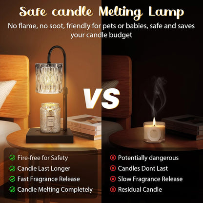 Candle Warmer Lamp with Timer, Electric Candle Warmer for Jar Candles, House Warming Gifts, Modern Home Decor Dimmable Wax Melting Lamp with Large Head, Black, Glass
