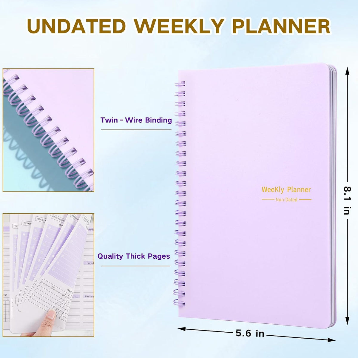 Undated Weekly Planner, A5 Personal Goals Journal Non Dated Weekly Planner to Do List Notebook with Goal Habit Tracker Organizer, Cute Undated Week Planners with Spiral Binding for Kids School Work