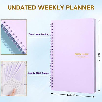 Undated Weekly Planner, A5 Personal Goals Journal Non Dated Weekly Planner to Do List Notebook with Goal Habit Tracker Organizer, Cute Undated Week Planners with Spiral Binding for Kids School Work