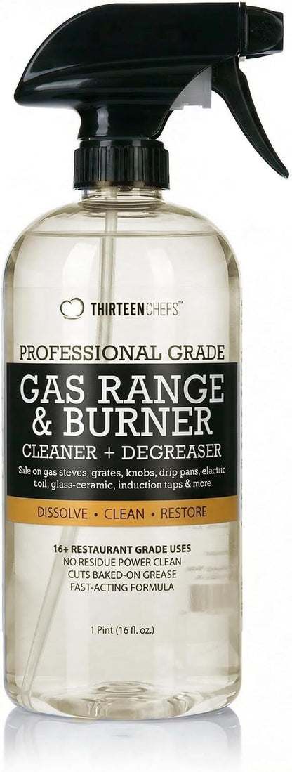 Thirteen Chefs Gas Stove Cleaner for Range, Burner, Oven and Surfaces, 32oz | Cuts Through Carbon and Baked on Food, Fume Free with no VOCs, Cleans Ceramic Glass Steel Iron Grills and BBQs