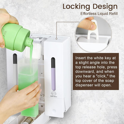 3 Chamber Shampoo and Conditioner Dispenser Set, No Drill Shower Soap | Refillable wall-mounted bottles, BPA-free. 3x400ml. Dispenses shampoo, conditioner,body wash, soap, lotion, gel. Black.