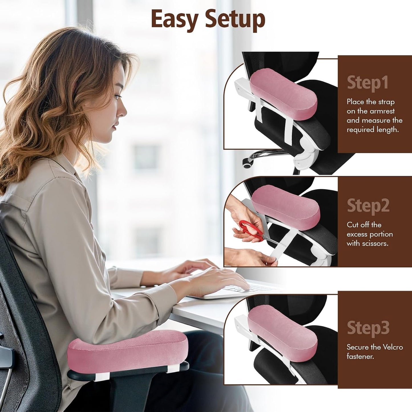 WdFour 2-Pack Non-Slip Armrest Pads for Office & Gaming Chairs - Ergonomic Forearm Support Pillow for Desk, Computer & Wheelchair, Pressure Relief Cushions (Black)