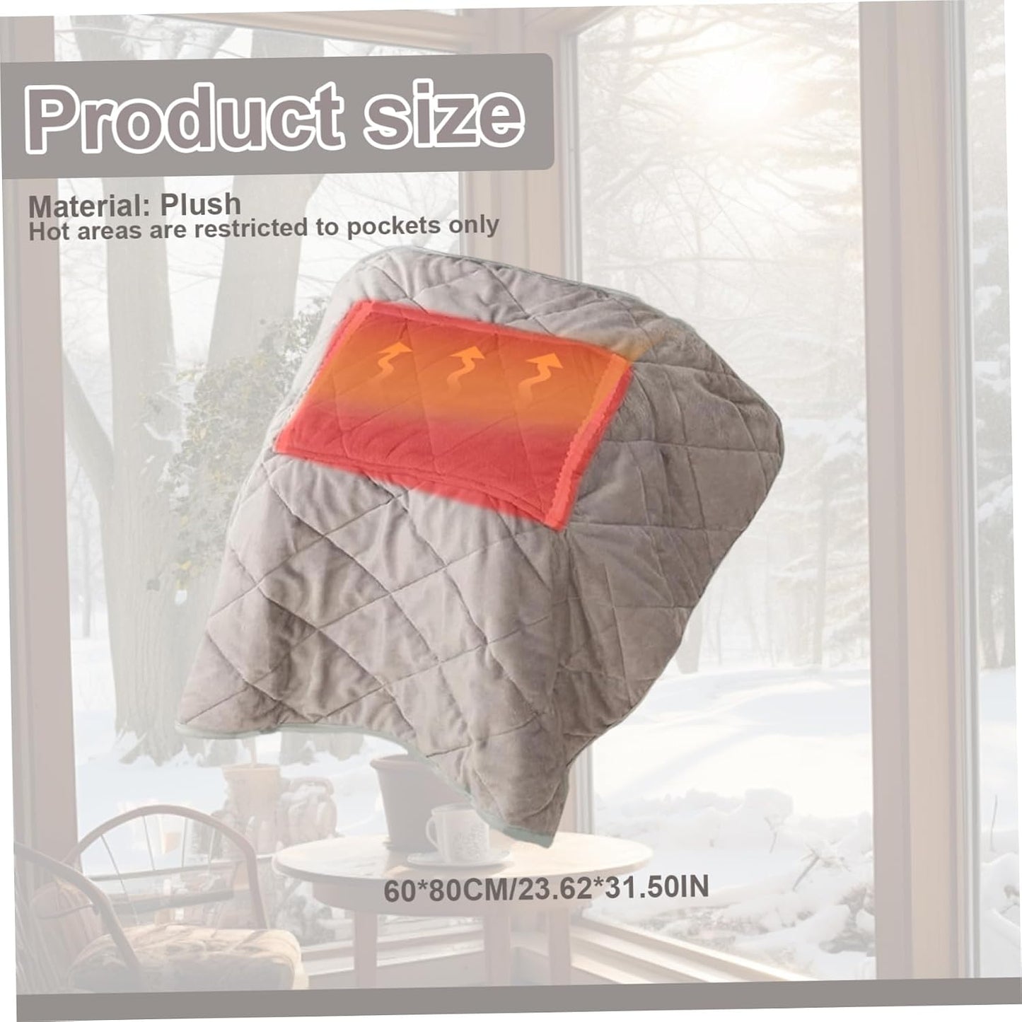 Heated Lap Blanket, 24x32 Inch Soft Warm Plush Car Heated Blanket with Pocket, Washable USB Heating Blanket, Portable Electric Lap Blanket for Office Home Dorm Car Travel, Grey