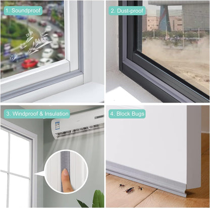 MOPMS Draft Stopper Sweep, Door Weatherproofing Stripping, Window Seal Strip Self-adhisive Soundproof Cuttable Weather Length 32.8 Ft (5 Pcs x 6.56 Ft), Grey