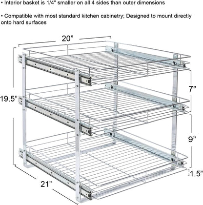 Household Essentials Glidez Multipurpose Chrome-Plated Steel Pull-Out/Slide-Out Storage Organizer for Cookware and Bakeware - 2-Tier Design - Fits Standard Size Cabinet or Shelf, Chrome