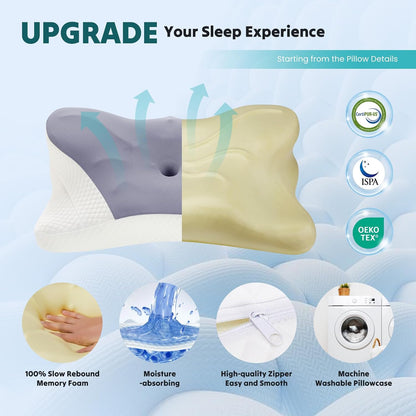 Sweetcrispy Cervical Pillow for Neck Pain Relief, Cooling Memory Foam