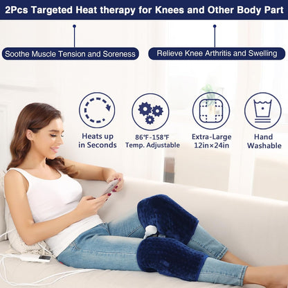 JOBYNA Heating Pad for Neck, Hands-Free Electric Heated Neck Wrap for Pain Relief, 29"×8'' Neck Heat Pad with 8.53ft Power Cord, Auto Shut Off,Size/Temperature/Time Adjustable（Navy）