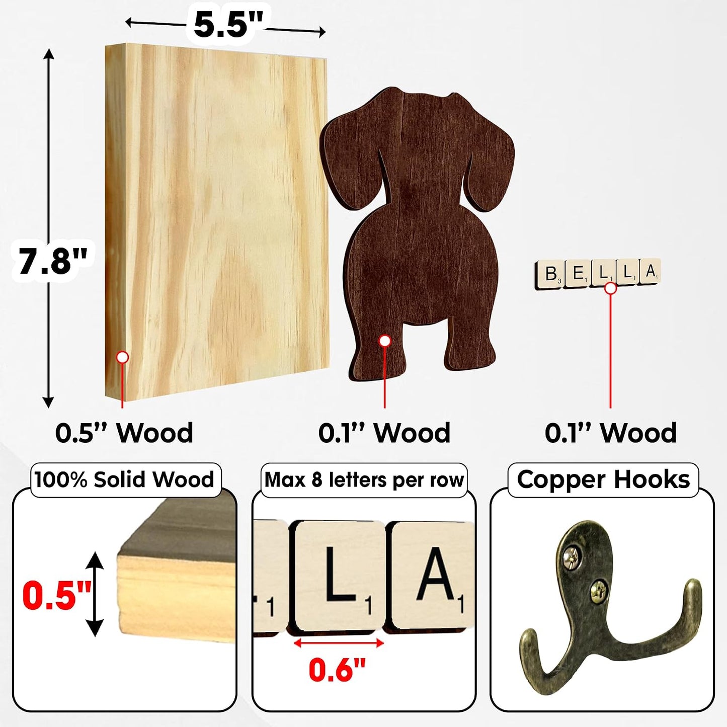 Dog Leash Holder Wall Mount, Pet Harness Hanger with Scrabble Letters, Dog Collar Organizer for Entryway, Memorial Cat Leash Holder for Wall, Pet Loss Gifts, Keepsake, Home Decor PF212-NAT