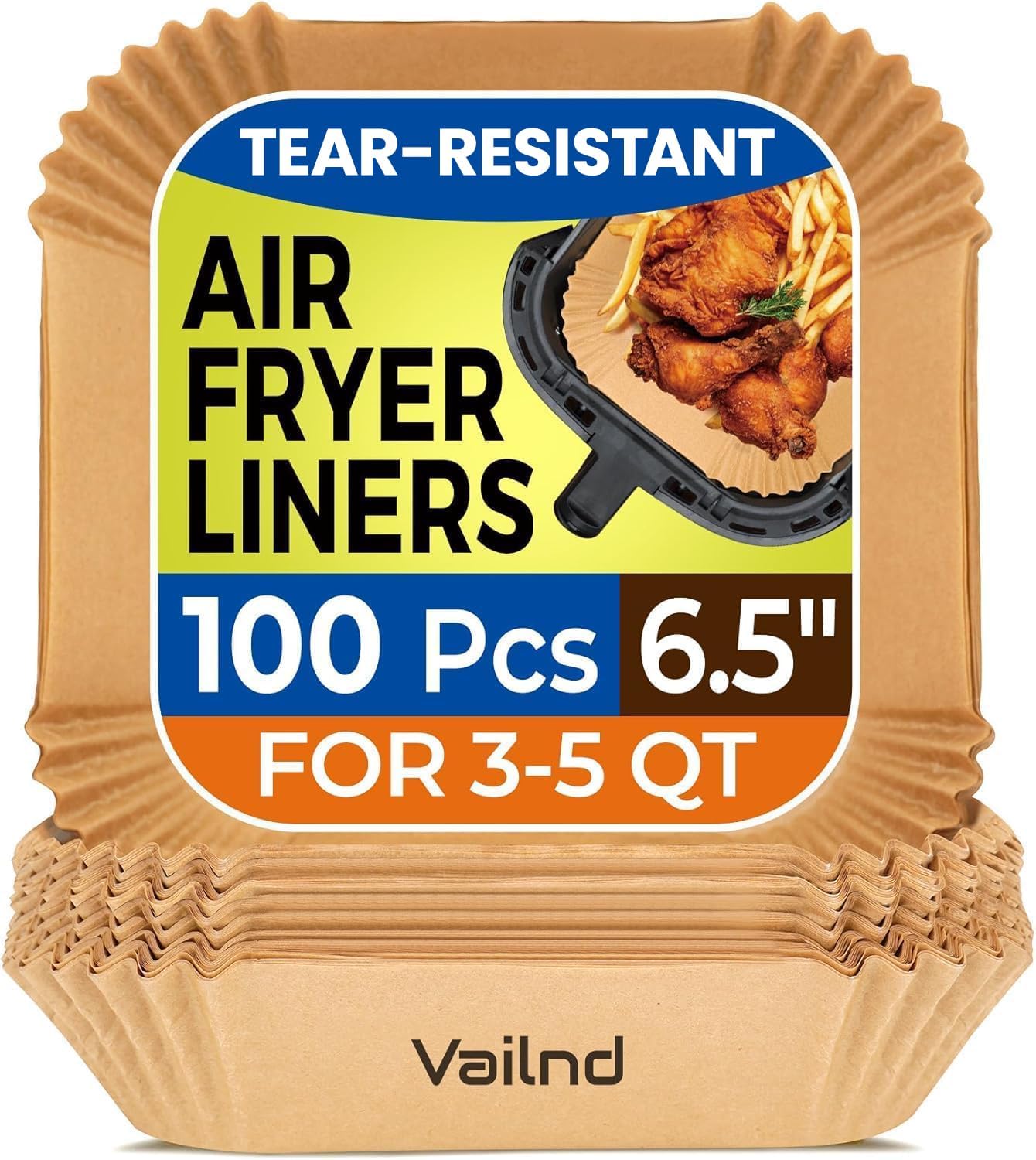 125Pcs 8 Inch Square Air Fryer Liners Disposable for 5-8QT, Parchment Paper | Non-Stick, Unbleached Food Grade, Waterproof Oilproof Baking Airfryer Sheets Papers for Oven, Microwave, Baking, Roasting