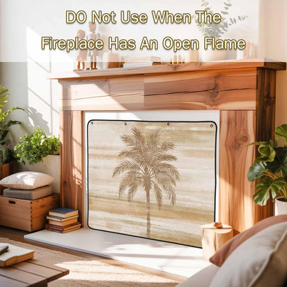 Magnetic Fireplace Cover Beige Summer Palm Tree Fireplace Screen Decorative Tropical Leaves Plant Insulation Fireplace Blocker Save Energy Fireplace Draft Stopper Covers for Living Room 45x34 Inch