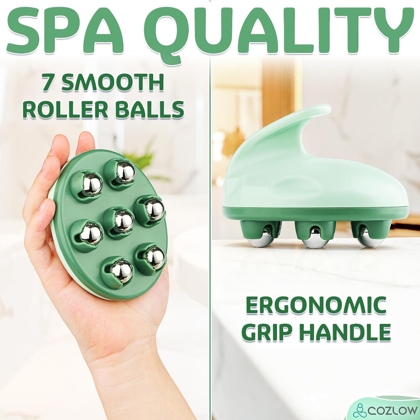 Handheld Lymphatic Drainage Massager - May Reduce Appearance of Cellulite | Cozlow manual massage tool w/ 7 rolling balls, helps support lymph system care, promotes healthy circulation & smoother skin