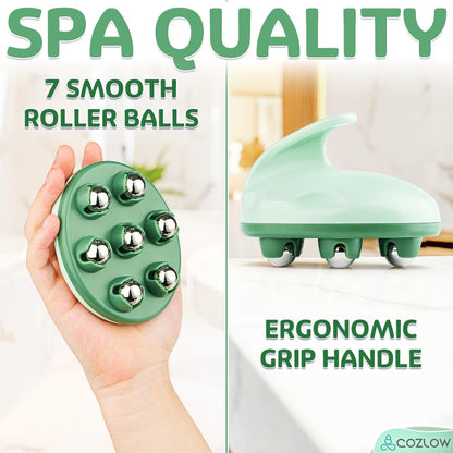 Handheld Lymphatic Drainage Massager - May Reduce Appearance of Cellulite | Cozlow manual massage tool w/ 7 rolling balls, helps support lymph system care, promotes healthy circulation & smoother skin