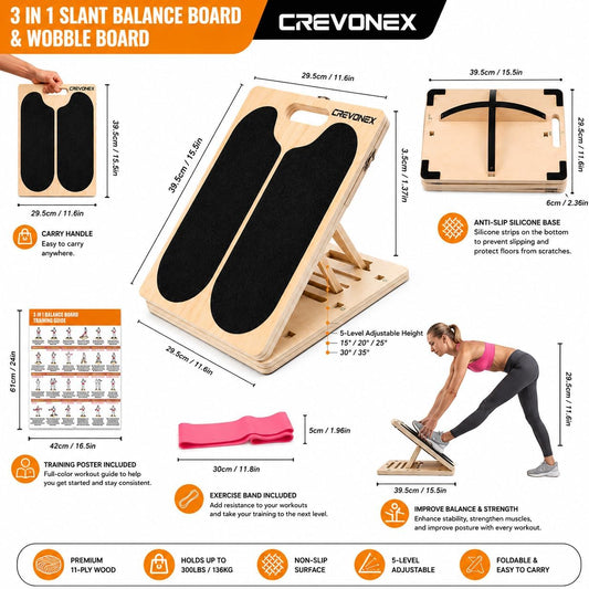 3 in 1 Adjustable Wooden Slant Board for Stretching & Physical Therapy, Anti-Slip 5 Angle Portable Calf & Achilles Tendon Stretching Board, 400 lbs Capacity, Improve Flexibility, Foot Pain Relief