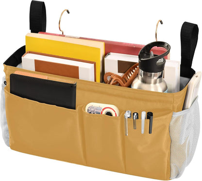 Black Bedside Caddy Storage Bag Bedside Organizer for Bed Rails College Dorm Room Organizer Caddy Hanging Shelf 6 Pockets with Hooks for Drinks Magazine Phone Holder