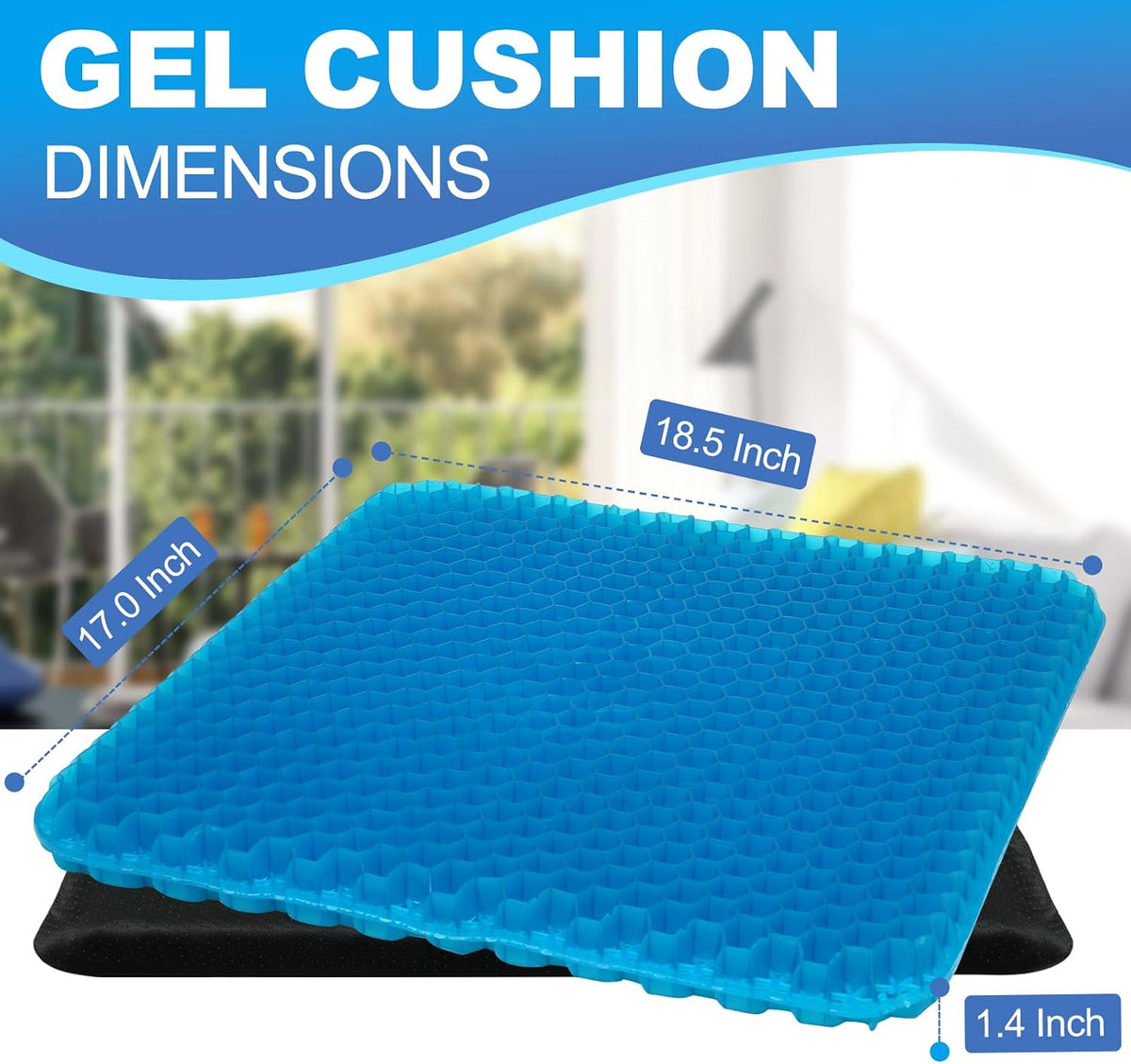 Gel Seat Cushion for Long Sitting - 16.5" x 14.5" x 2.4" (Extra Thick＆Soft)