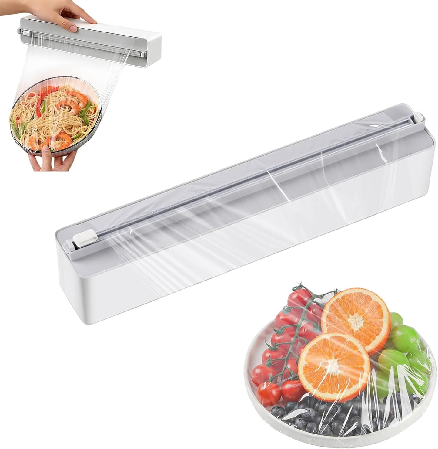 Magnetic Plastic Wrap Dispenser with Cutter for Kitchen. | Fits 12" Rolls. Strong Magnetic Mount for Fridge or Metal Surfaces. Hidden Blade. Dual Mounting: Magnetic + Adhesive Hooks.